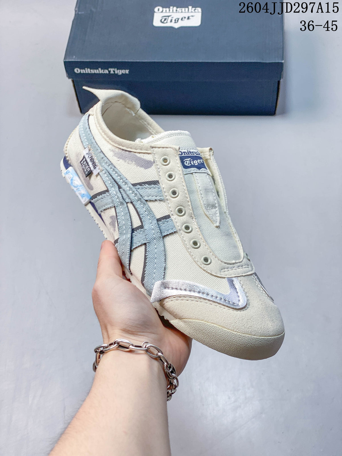 Onitsuka Tiger Mexico 66 Slip-On Sneakers, Cream and Blue