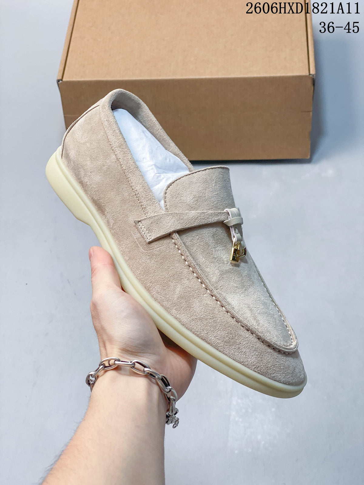 Loro Piana Lock Loafers in Beige Suede
