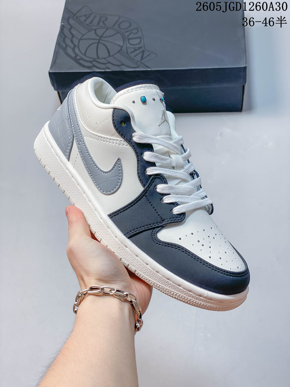 Air Jordan 1 Low White, Blue and Gray Sneakers