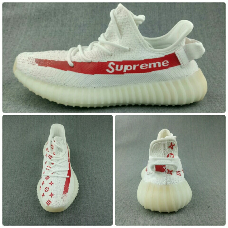 Yeezy 350 V2 White and Red Low-Top Sneakers