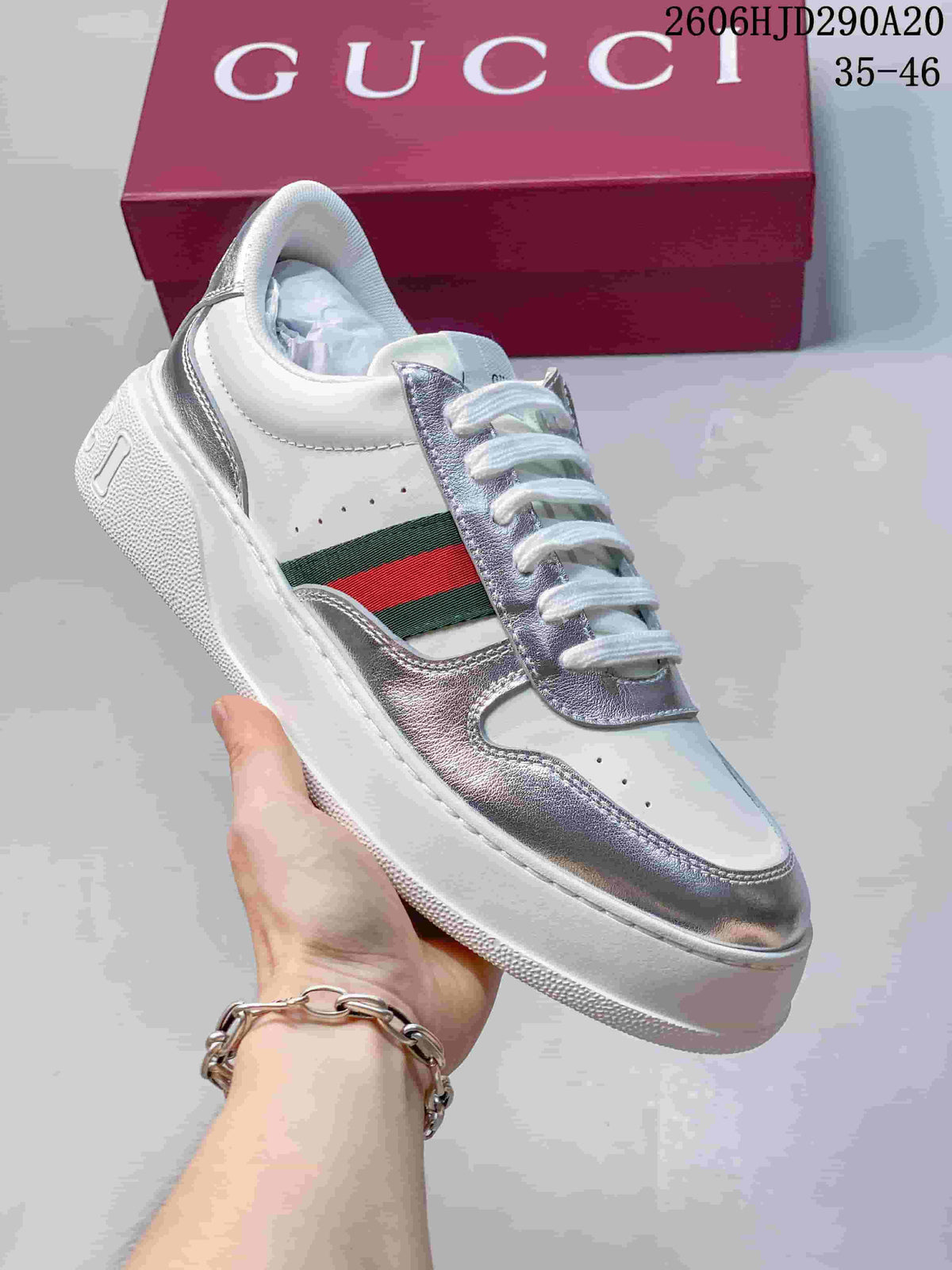 Gucci Chunky White and Silver Low-Top Lace-Up Sneakers