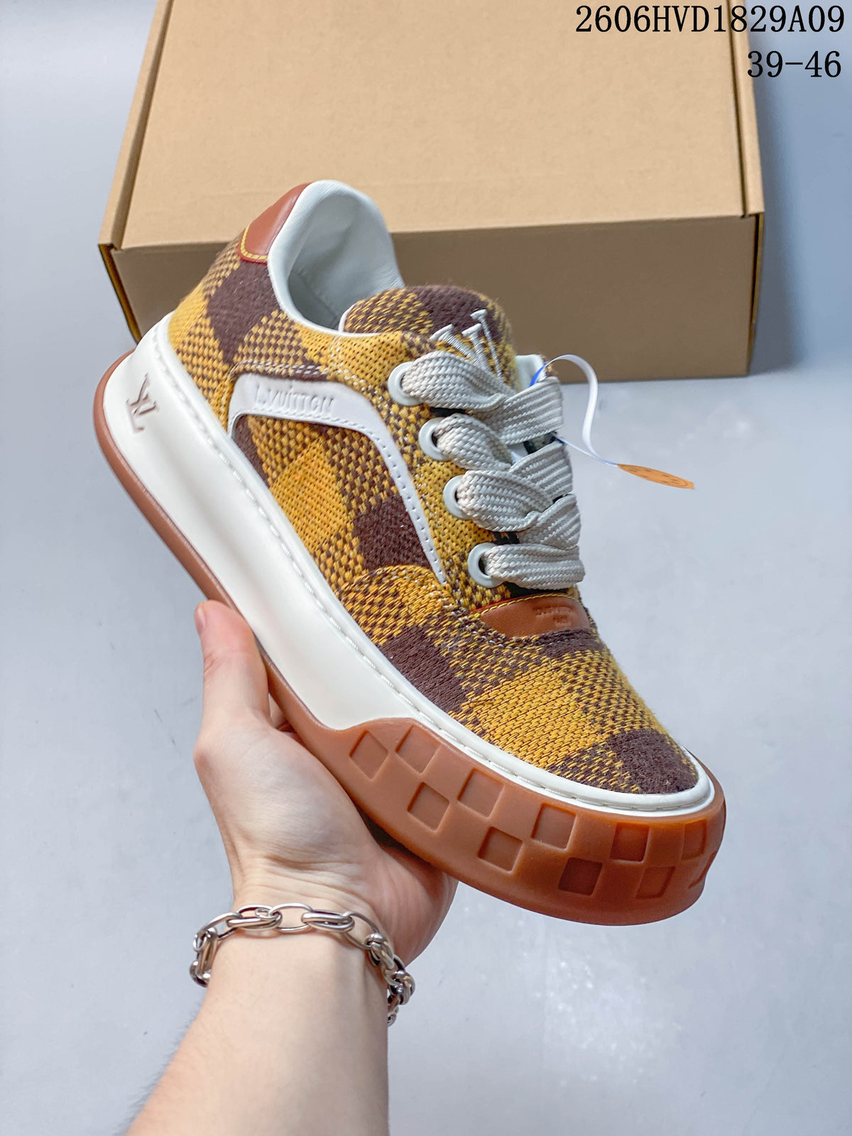 Louis Vuitton Checkerboard Low-Top Sneakers, Brown and Yellow