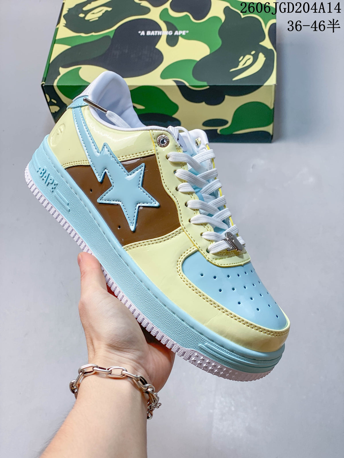 BAPE BAPE STA Low-Top Sneakers in Blue, Yellow and Brown