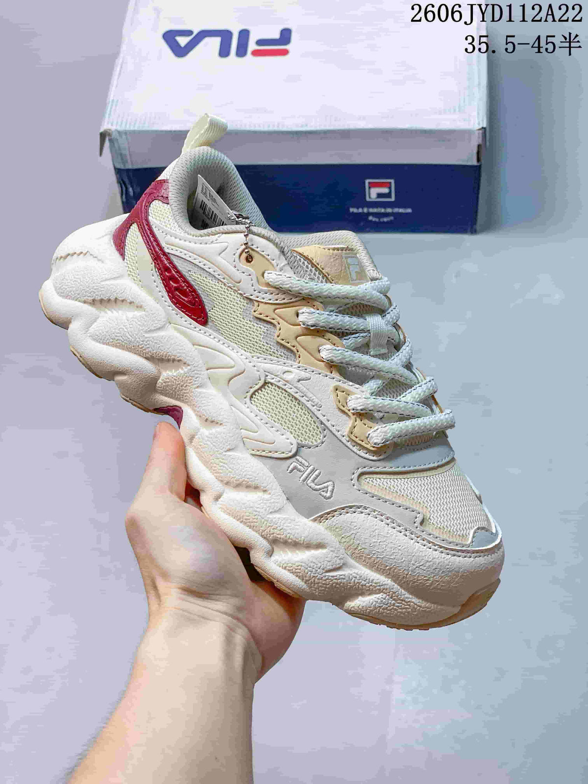 FILA 612520ASUOI Retro Lace-Up Sneakers, Cream and Burgundy
