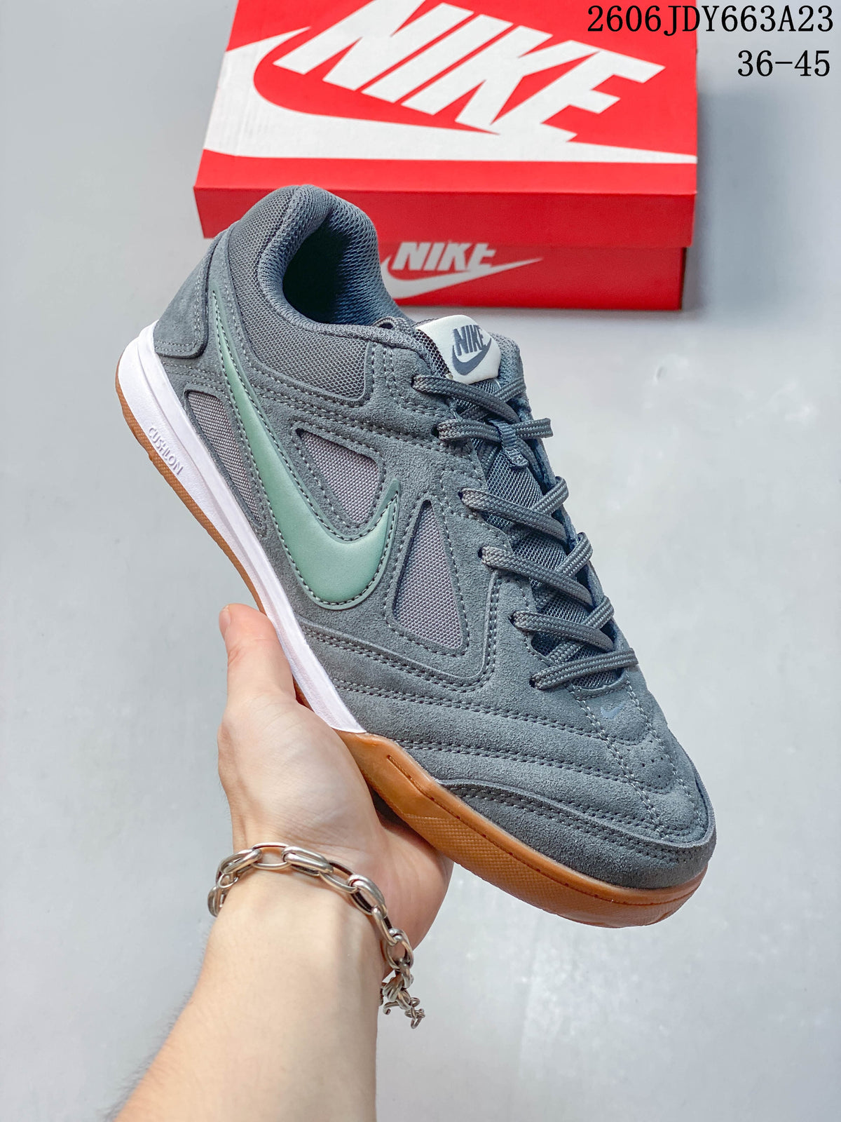 Nike Gato Low-Top Sneakers in Gray and Sage Green
