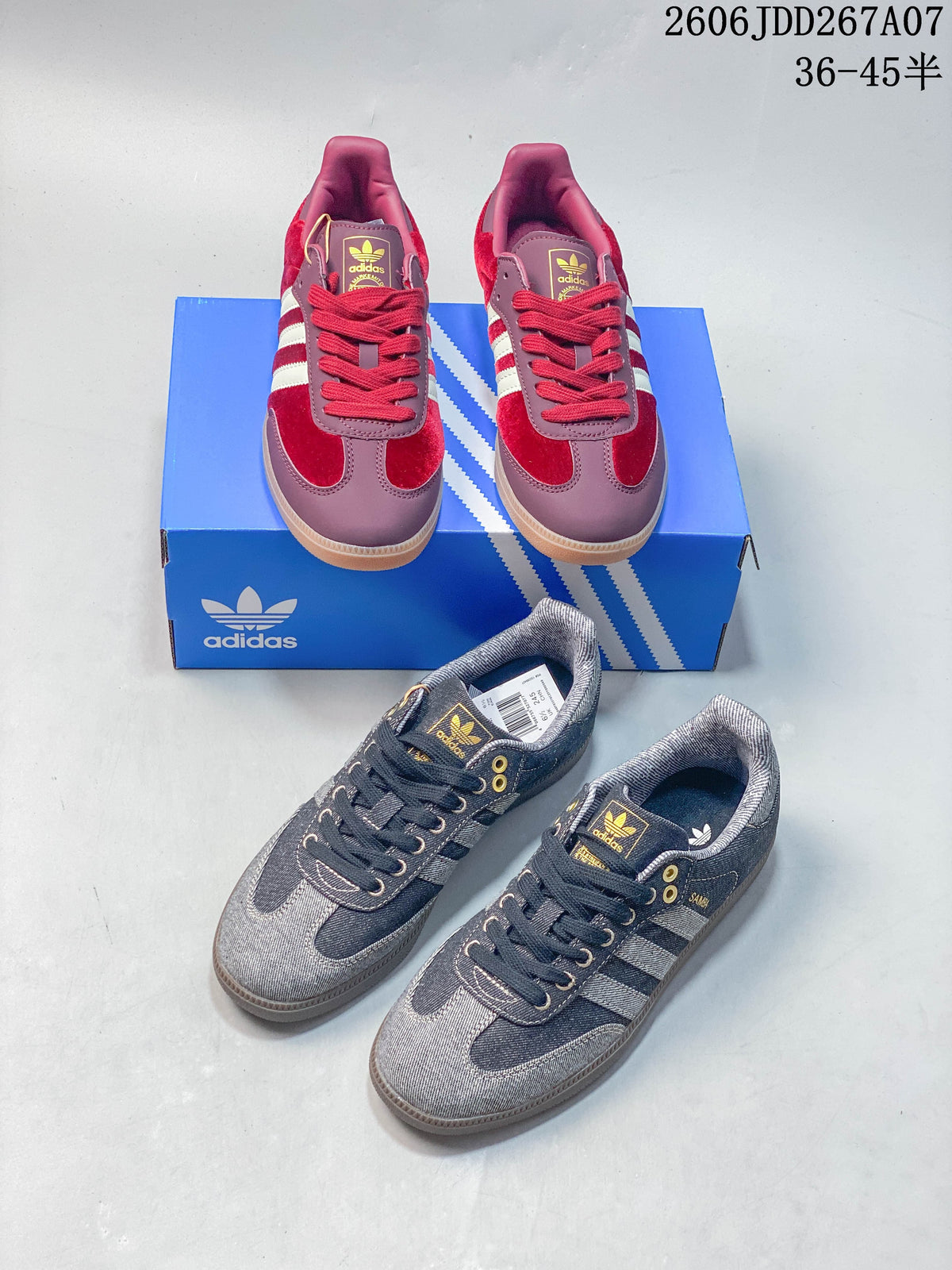 adidas Originals Samba Low-Top Sneakers in Denim and Red