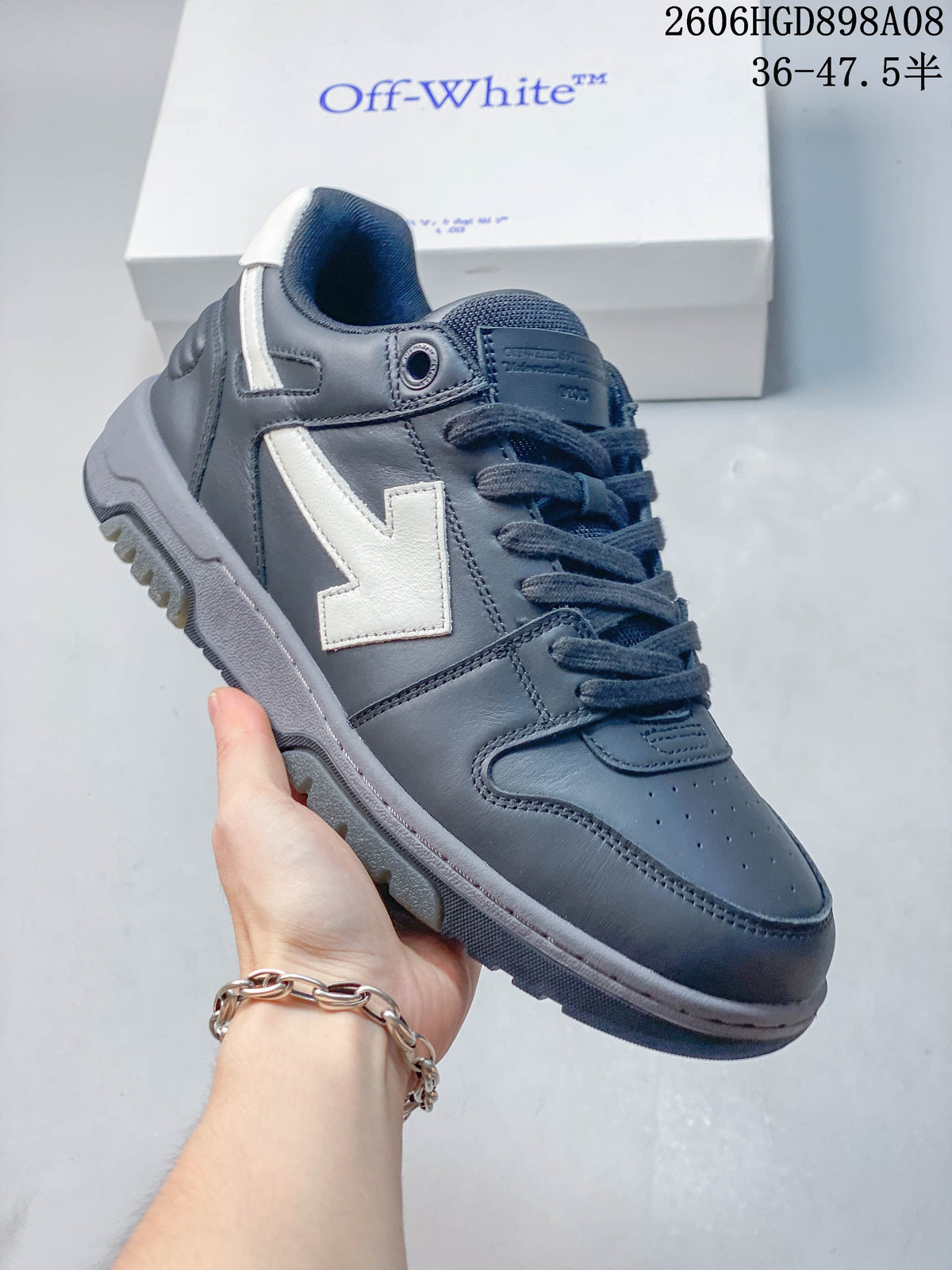 Off-White Low-Top Lace-Up Sneakers in Charcoal and White