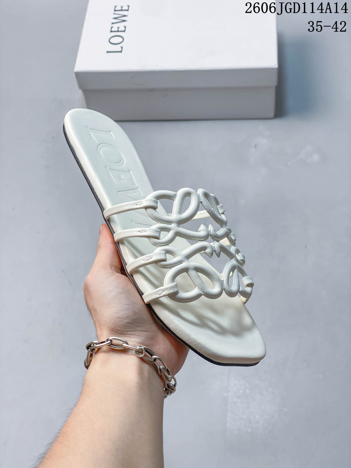 Loewe Petal Anagram Flat Slide Sandals in White