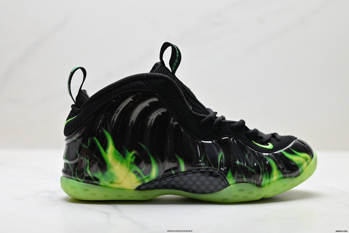Nike Penny Hardaway Foamposite Sneakers, Black and Volt Green