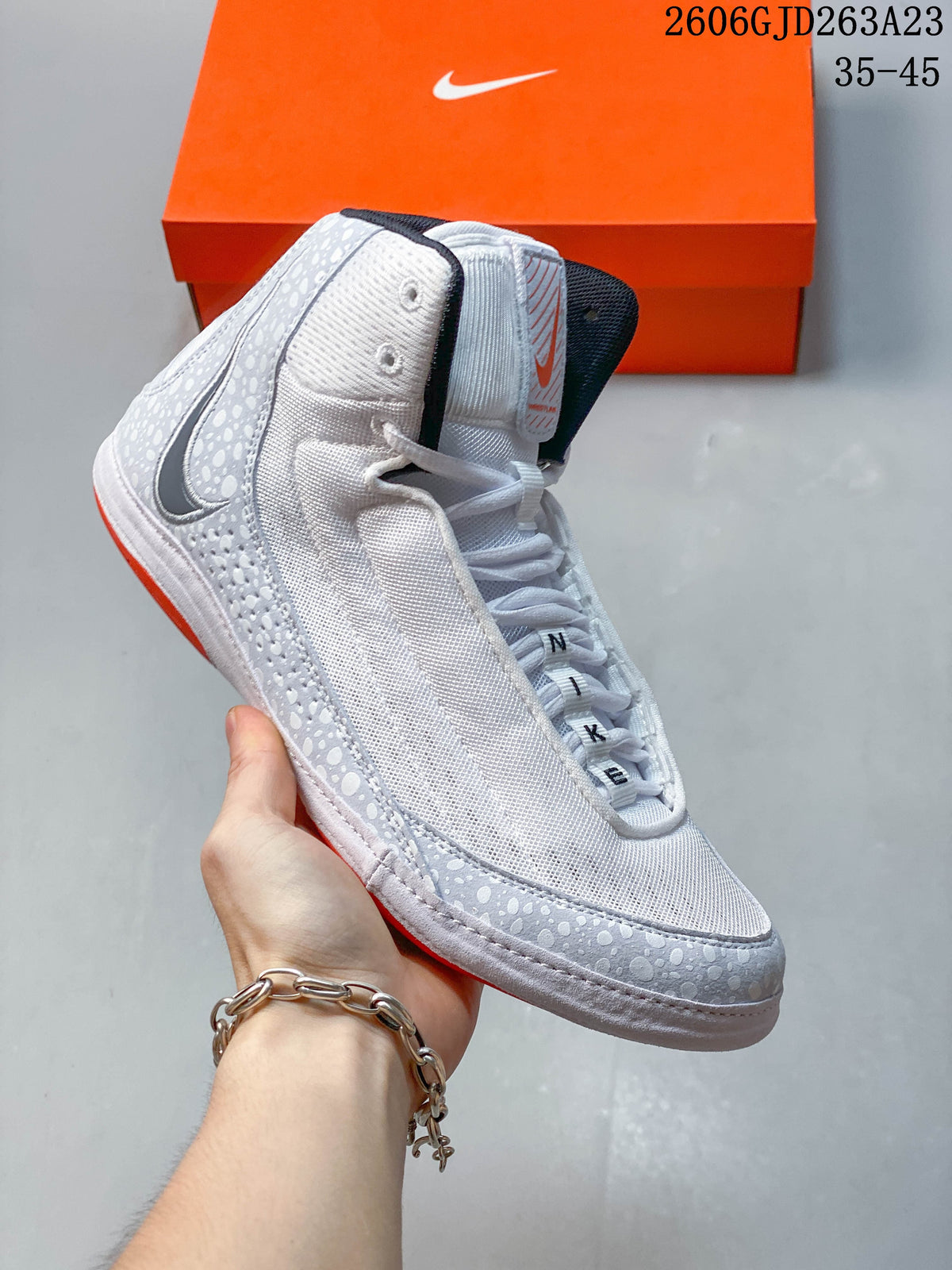 Nike Inflict 4 Wrestling Shoes White and Orange 622130