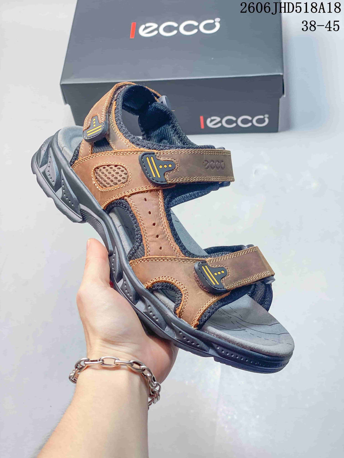 ECCO Open-Toe Adjustable Strap Sandals, Brown and Gray