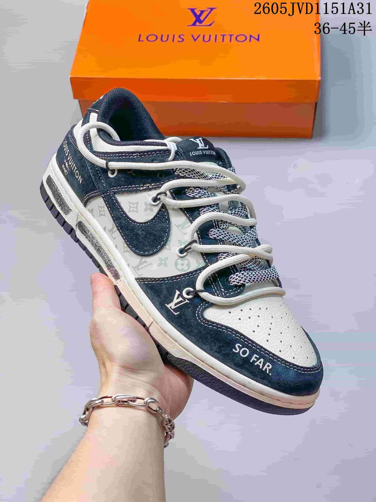 Nike SB Dunk Low-Style Sneakers in Navy and White