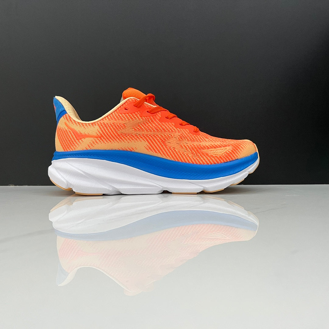HOKA Clifton 9 Running Shoes, Orange and Blue