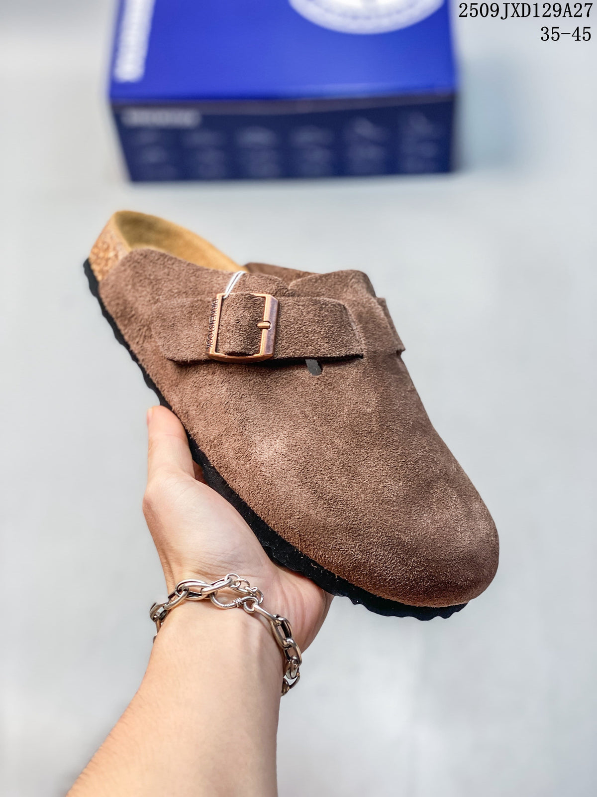 Birkenstock Brown Suede Closed-Toe Clog Mule