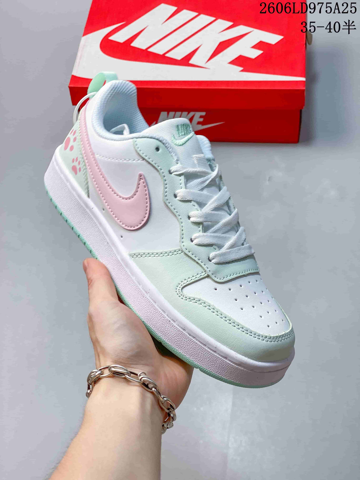 Nike Court Borough Low Sneakers in White, Pink and Mint