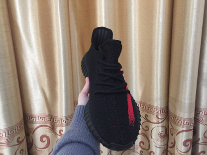 Yeezy 350 V2 Black and Red Knit Sneakers