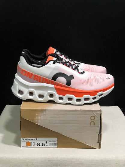 On Cloudmonster 2 Running Shoes in White and Orange