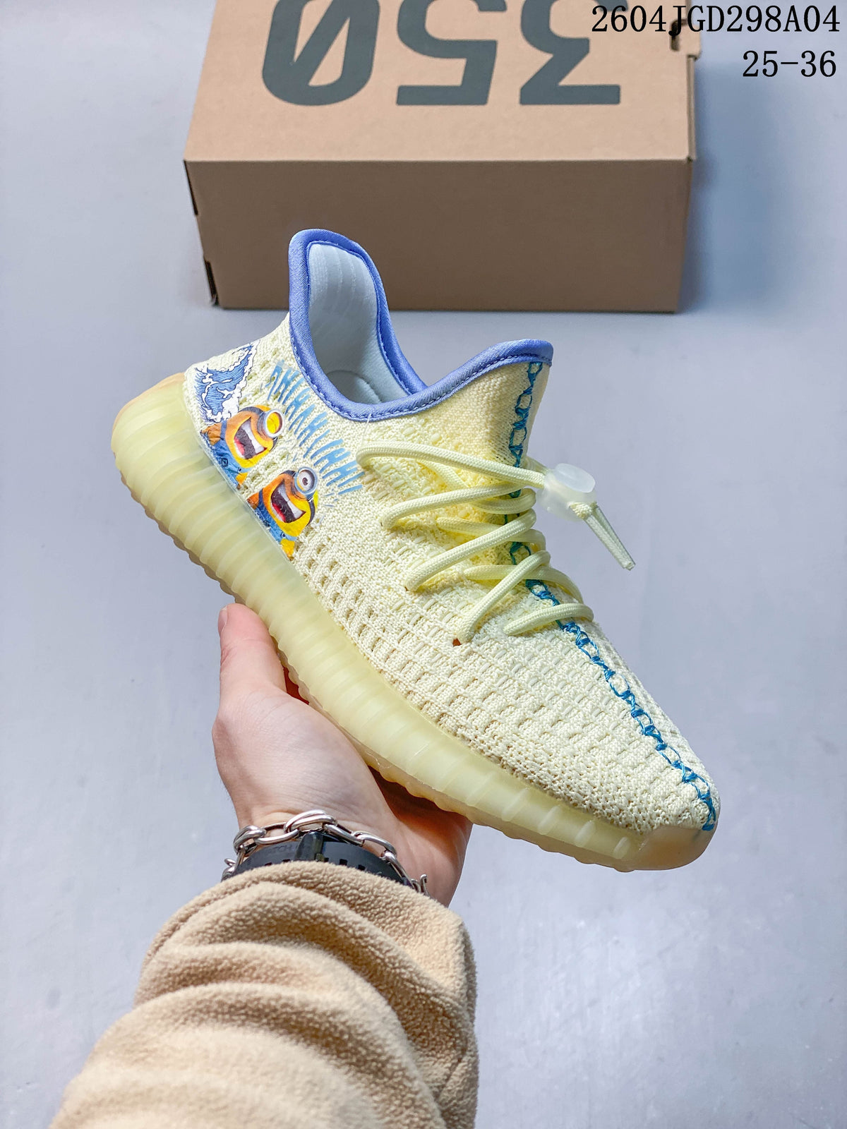 Adidas Yeezy 350 V2 Kids Sneakers, Cream and Blue