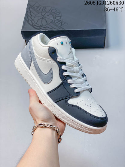 Air Jordan 1 Low White, Blue and Gray Sneakers