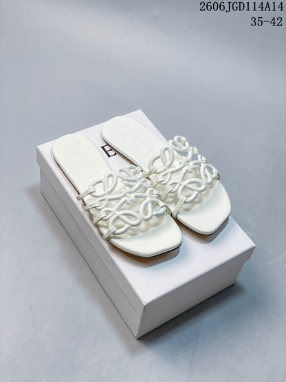 Loewe Petal Anagram Flat Slide Sandals in White