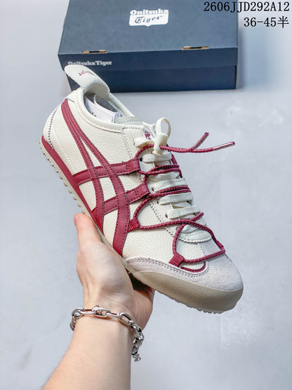 Onitsuka Tiger Mexico 66 Deluxe Sneakers in Cream and Burgundy