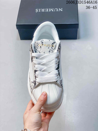 Numeris Low-Top Sneakers in White with Snake-Print Panels