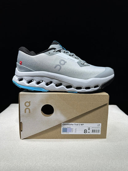 On Cloudsurfer Trail 2 Waterproof Trail Running Shoes Gray Blue