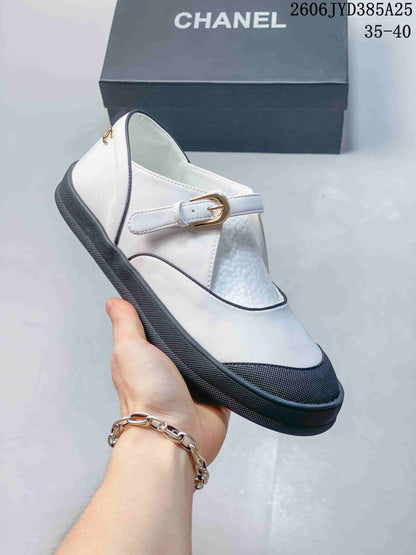 Chanel Coco Beach 26M Mary Jane Flats, Black and White