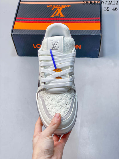 Louis Vuitton White Low-Top Sneakers with Silver Accents