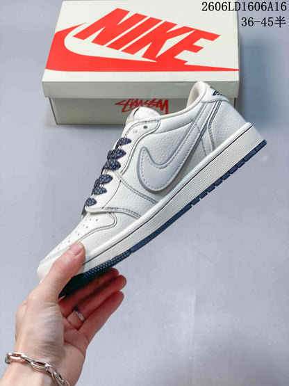 Jordan 1 Low Travis Scott x Stüssy-Style White Sneakers