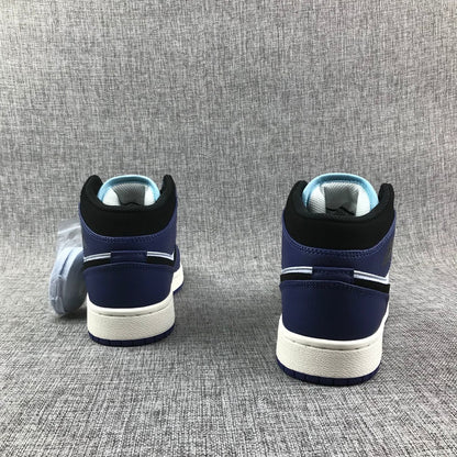 Rear view of the pair showing purple heel panels, black collars and white midsoles.