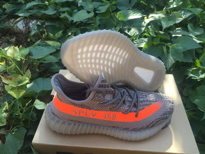 Yeezy 350 V2 Gray and Orange Knit Sneakers