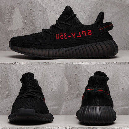 Composite product view showing the side, front, and rear angles of the black sneakers.