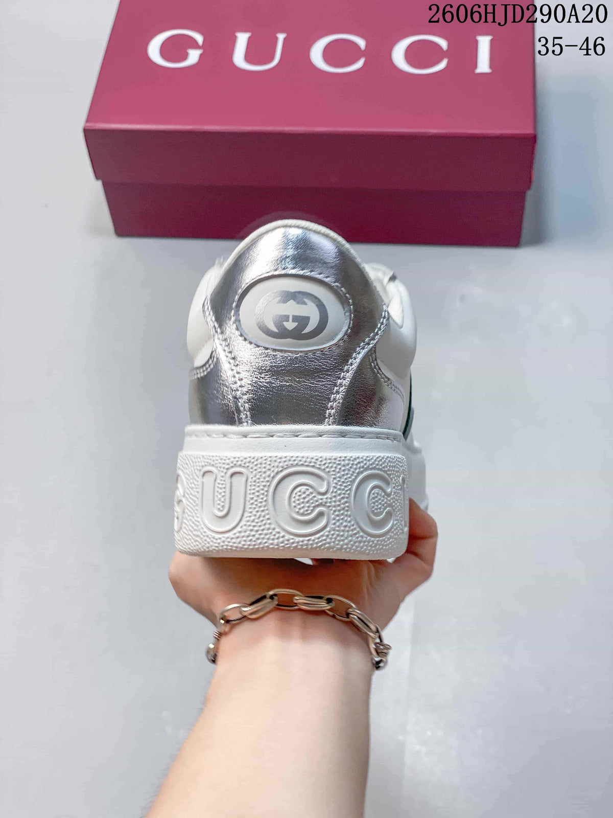 Gucci Chunky White and Silver Low-Top Lace-Up Sneakers