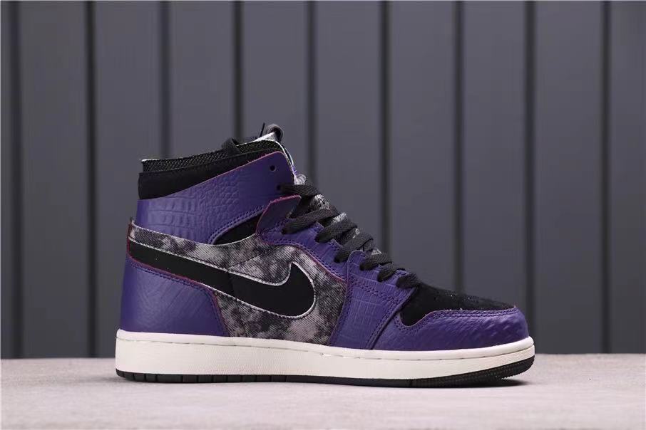 Side profile showing the high-top shape, black Swoosh, patterned side panel, and white midsole.