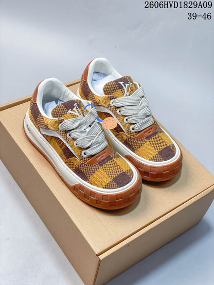 Louis Vuitton Checkerboard Low-Top Sneakers, Brown and Yellow