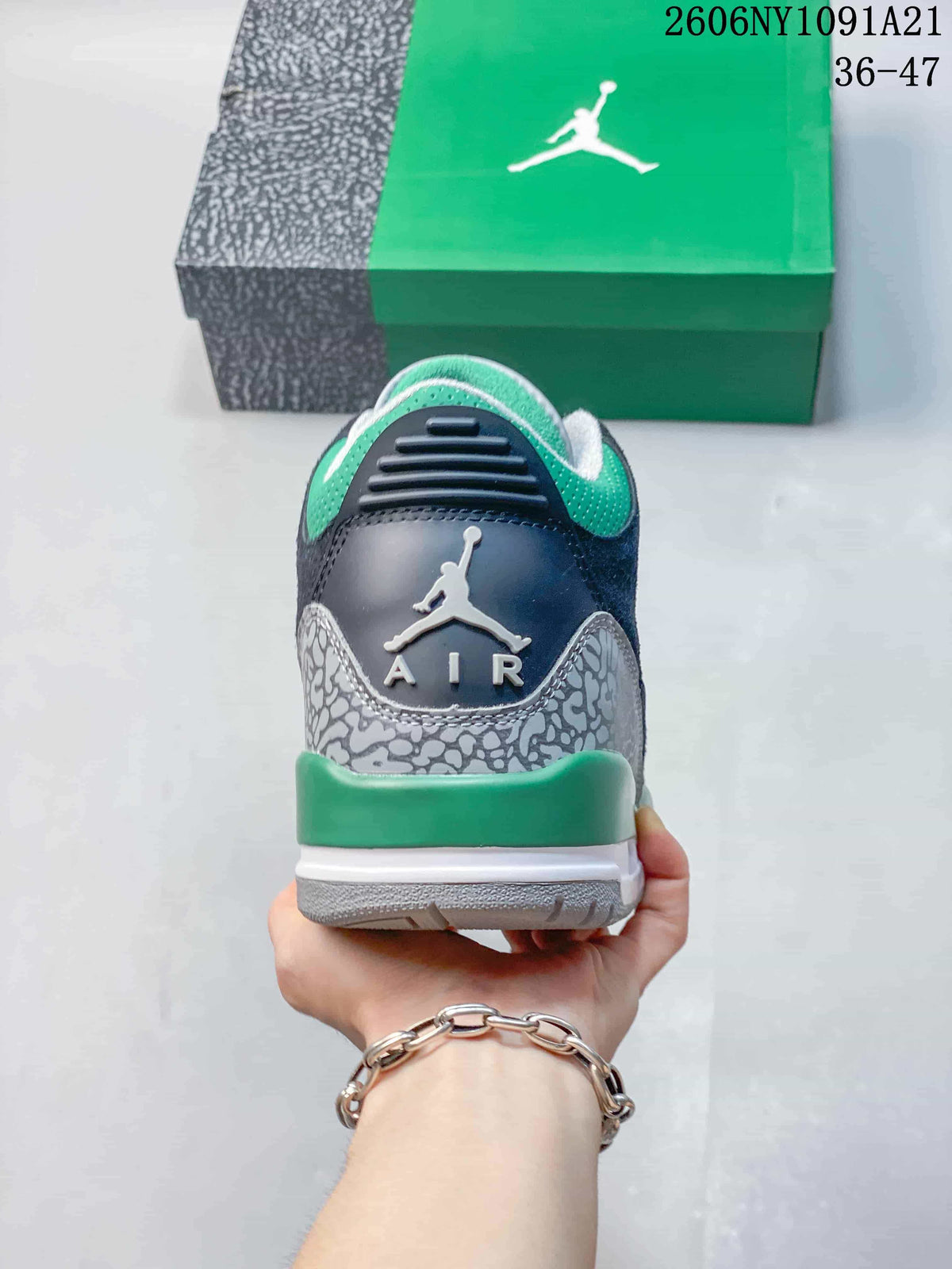 Air Jordan 3 Mid Sneakers in Navy, Grey and Green