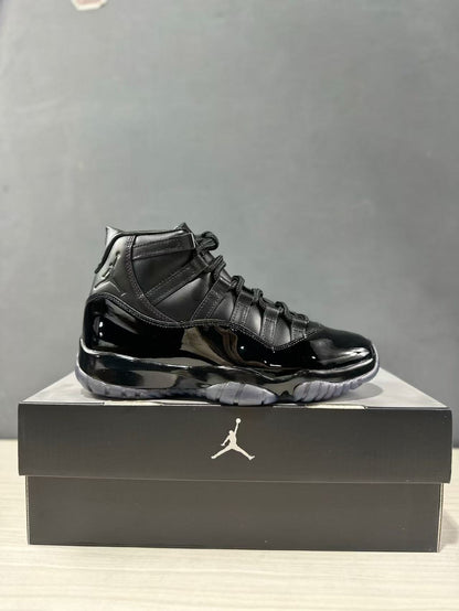 Side profile of a black high-top sneaker displayed on a Jordan shoebox.