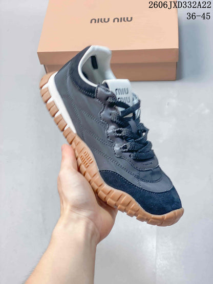 Miu Miu Tyre Low-Top Sneakers in Gray and Navy