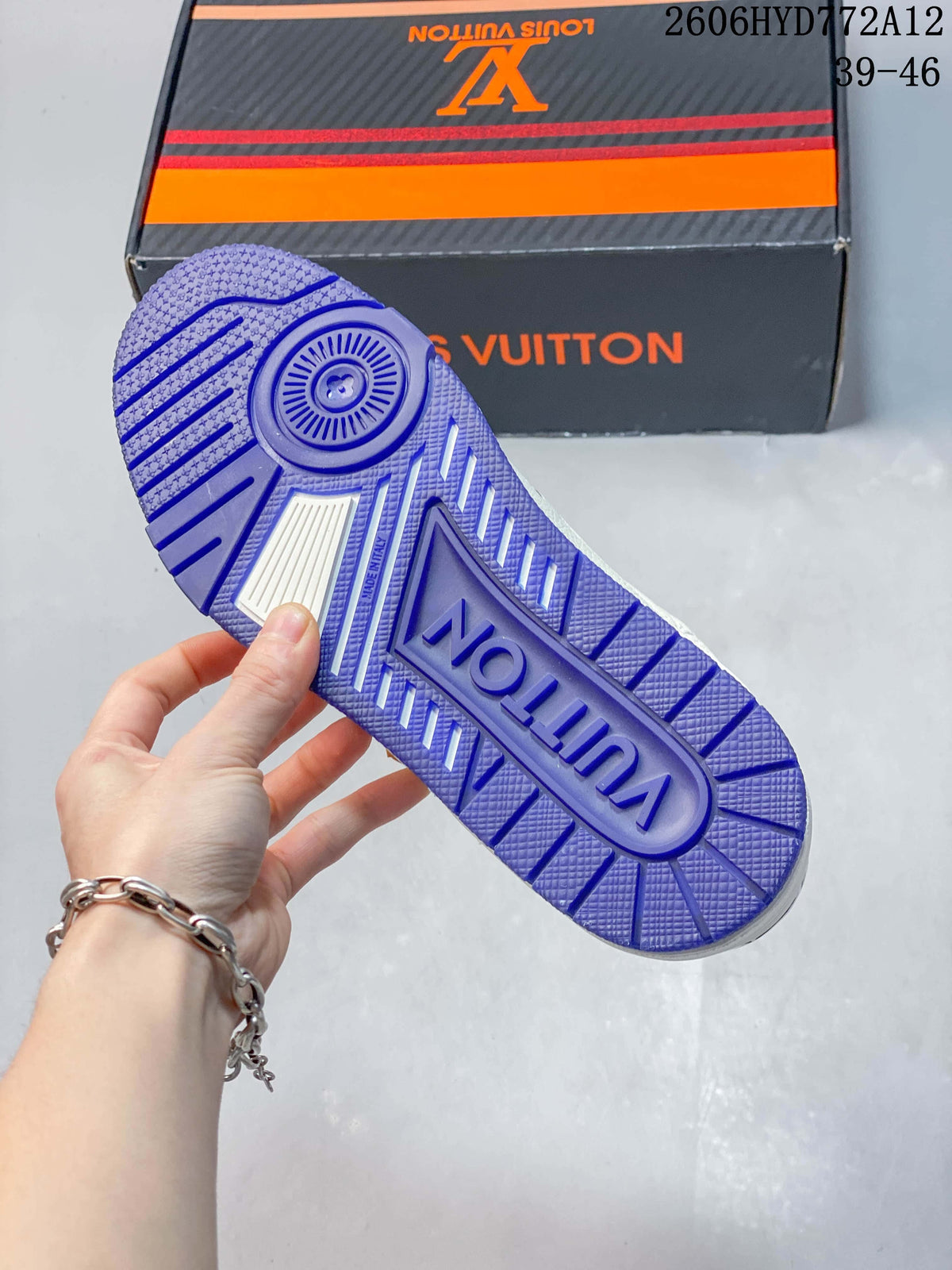 Louis Vuitton White and Blue Low-Top Sneakers