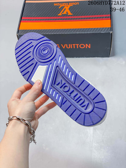 Louis Vuitton White and Blue Low-Top Sneakers