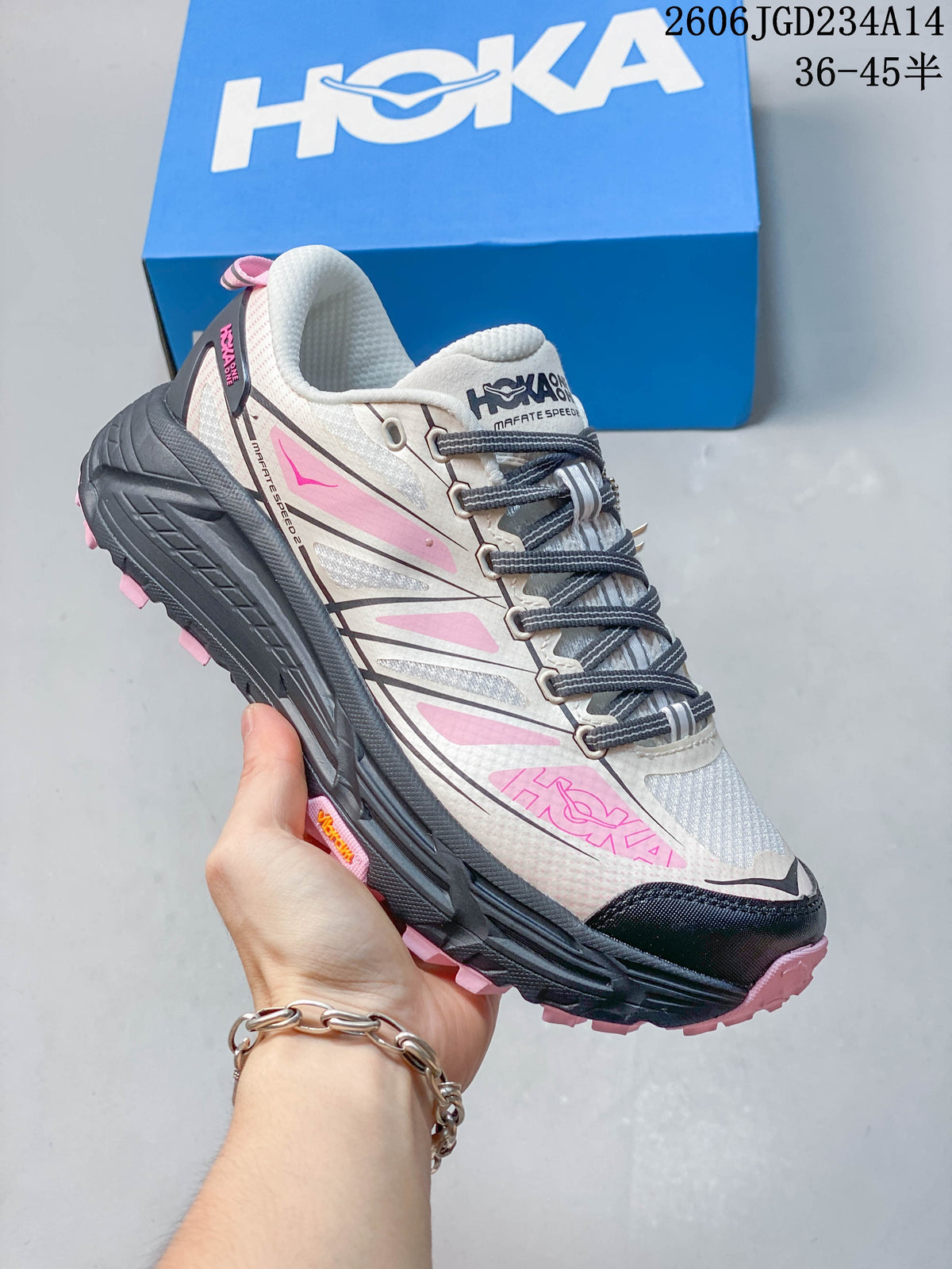 HOKA Mafate Speed 2 Low Trail Running Shoes Pink and Gray