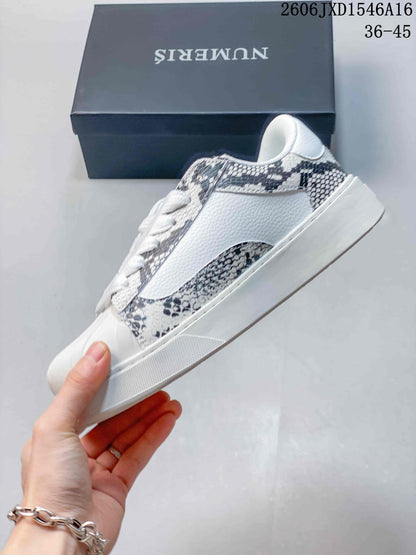 Numeris Low-Top Sneakers in White with Snake-Print Panels