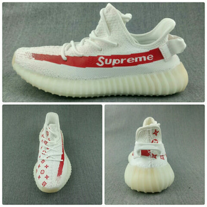 Yeezy 350 V2 White and Red Low-Top Sneakers