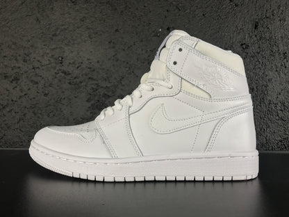 Side profile of the white high-top sneaker showing the Swoosh, Jordan Wings emblem and segmented outsole.