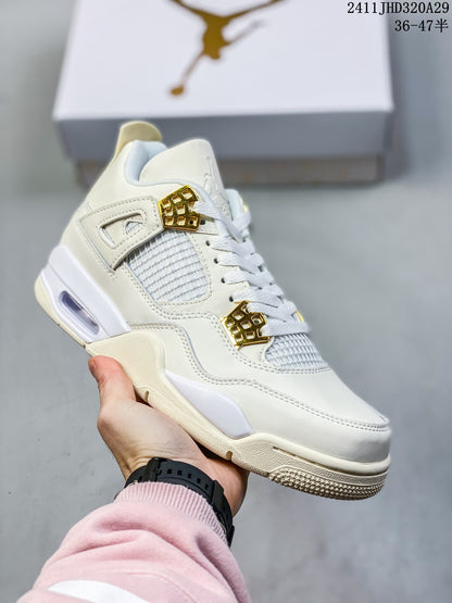 Nike Air Jordan 4 Retro Sneakers, White and Gold
