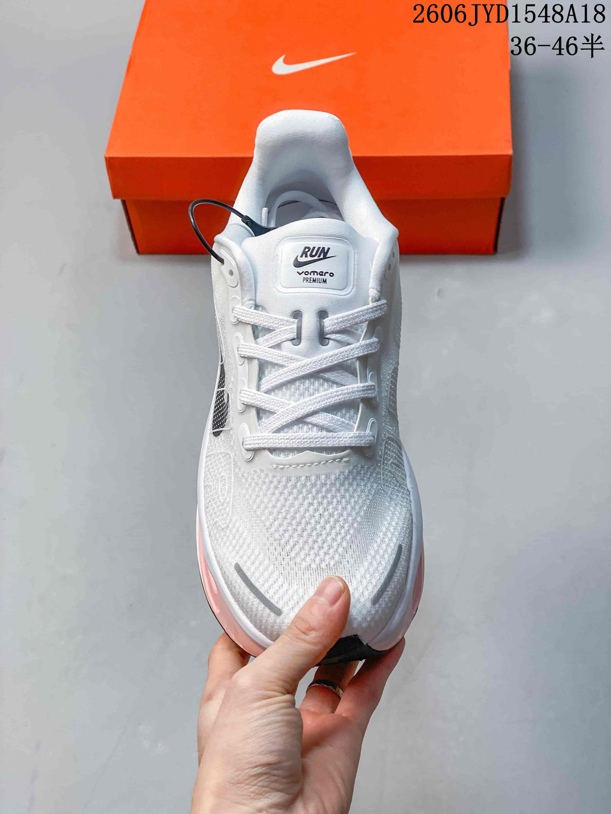 Nike Vomero Premium Running Shoes, White and Pink