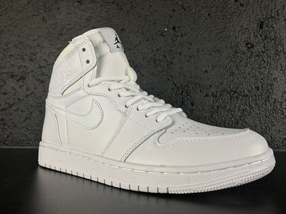 Side close-up of the white high-top sneaker showing the Swoosh, stitched panels, perforated toe box and padded collar.
