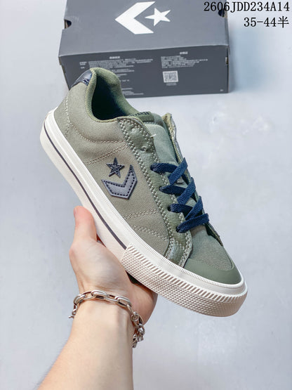 Converse Low-Top Lace-Up Sneakers in Olive and Navy