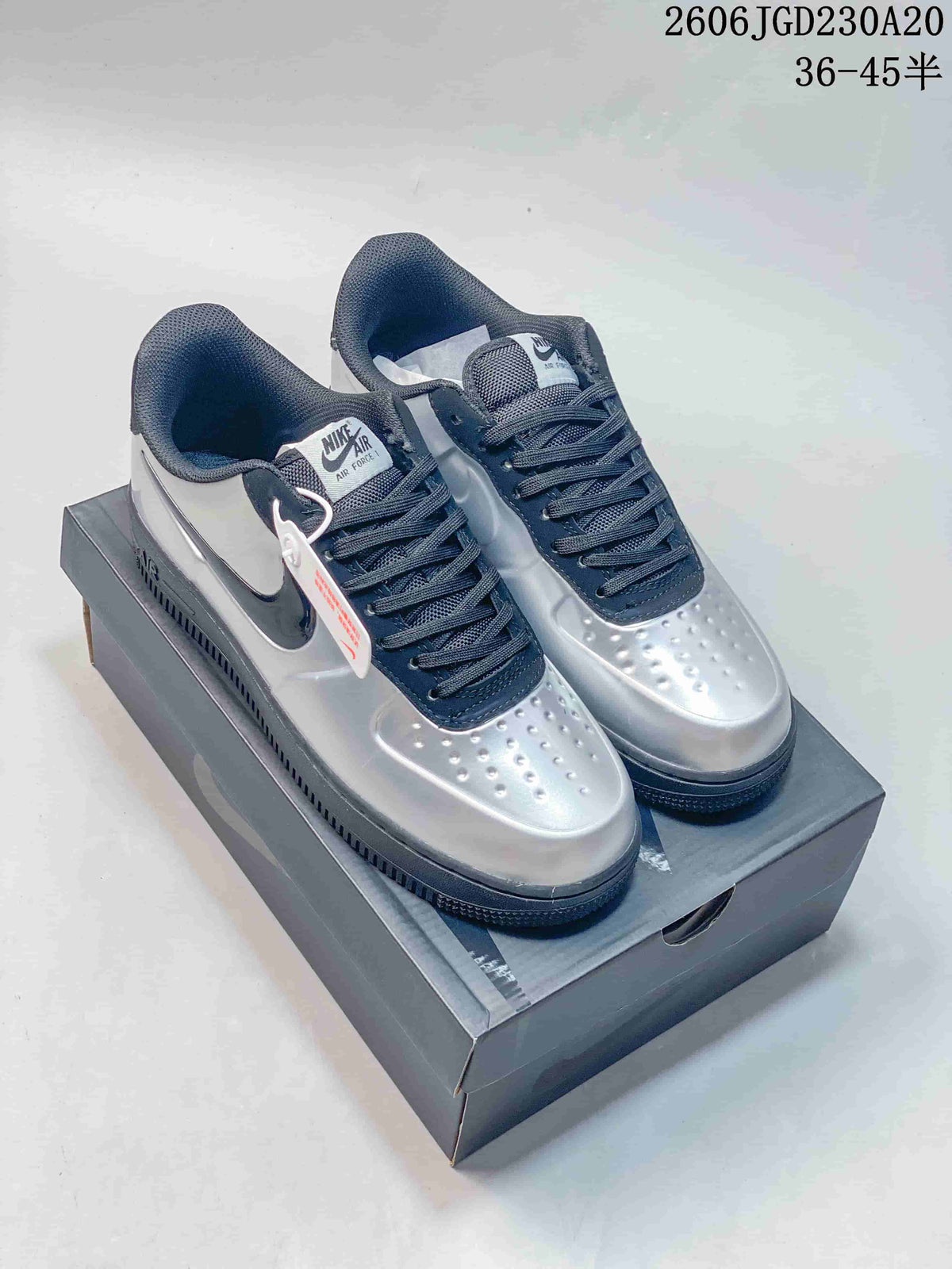 Nike Air Force 1 Low Silver and Navy Sneakers